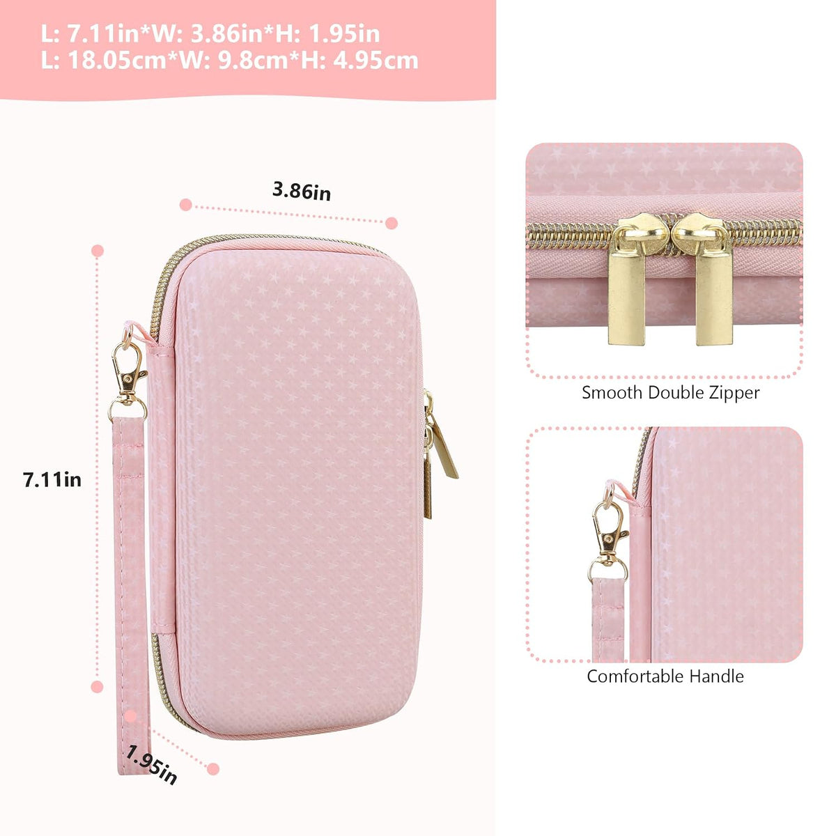 Supmay Hard Travel Case for My Arcade Atari Pocket Player Pro, Portable Video Game System Handheld Game Protection Case with Mesh Pocket for Batteries and USB-C Cable, Pink - Image 3
