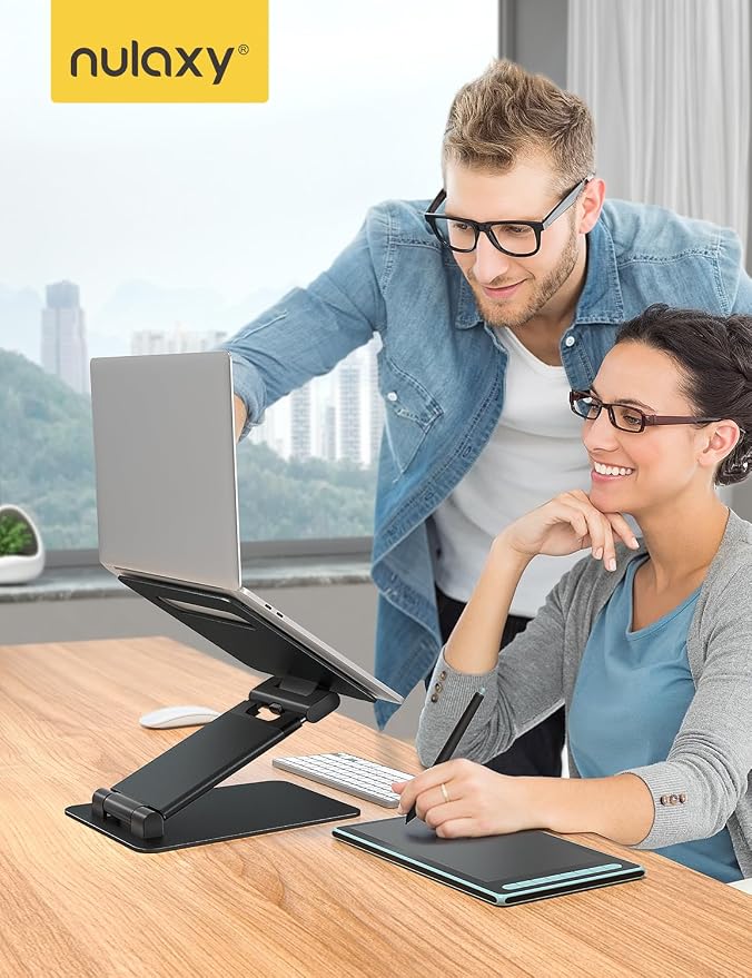 Nulaxy Pull-Out Height Adjustable Laptop Stand for Desk, 22 LB Support | Full Aluminum Standing Desk Holder, Vented Panel, Dual Foldable Design, Compatible with 10-17 Inch Laptops, Office Essentials - Image 7