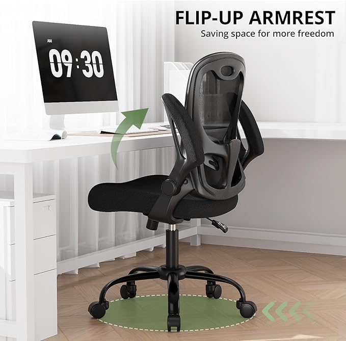 Office Chair 330 lbs Capacity, Ergonomic Breathable Mesh Desk Chair with Lumbar Support & Flip-Up Armrest, High Back Computer Chair for Home Office, Black - Image 5