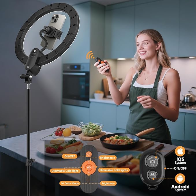 20W 12" Selfie Ring Light with 63" Tripod Stand/Phone Holder - Image 6