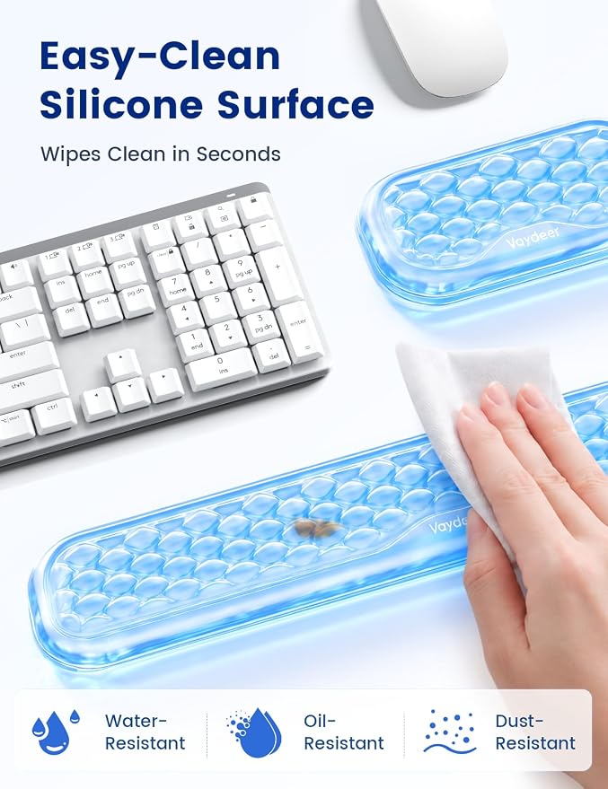 Vaydeer Gel Wrist Rest Set for Keyboard and Mouse, Ergonomic Wrist Support | Cooling Gel Keyboard and Mouse Wrist Pads with Non-Slip Base for Typing, Gaming, Laptop, Home Office, Glacier Blue - Image 6