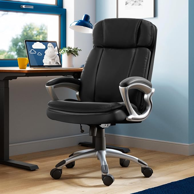Serta Ergonomic Big and Tall Executive Office Chair Lumbar Support, Leather | Fairbanks, Gaming Chair with Headrest, 350lb Capacity, Padded Arms, Semi-Plush Seat Cushion, Adjustable Height & Tilt, Black - Image 2
