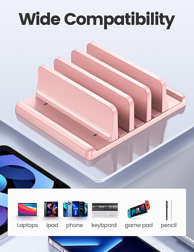 Vaydeer 3-Slot Vertical Laptop Stand Made of Premium ABS Plastics 5 in 1 Design Space-Saving Adjustable Desk Organizer for All MacBook/Chromebook/Surface (Pink) - Image 6