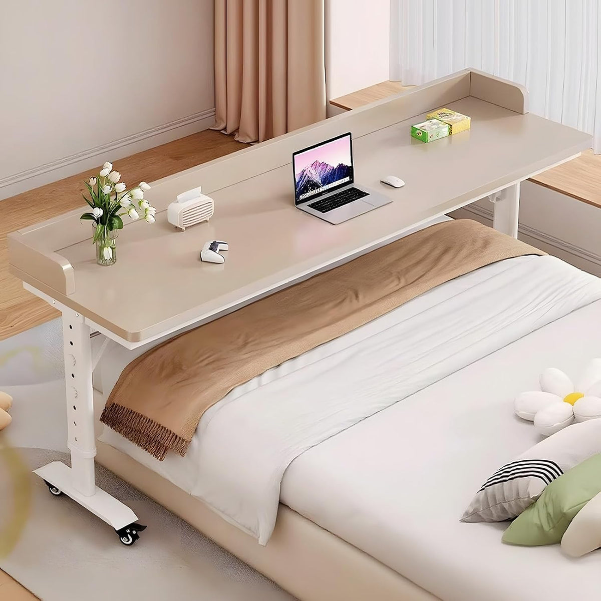 94.5" Overbed Table with Wheels for King Beds, Height Adjustable by Quvex