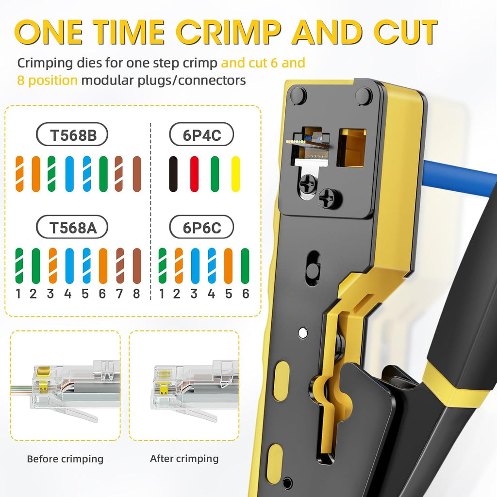 RJ45 Crimping Tool Ethernet Crimp Tool Crimper, Yellow - Image 5
