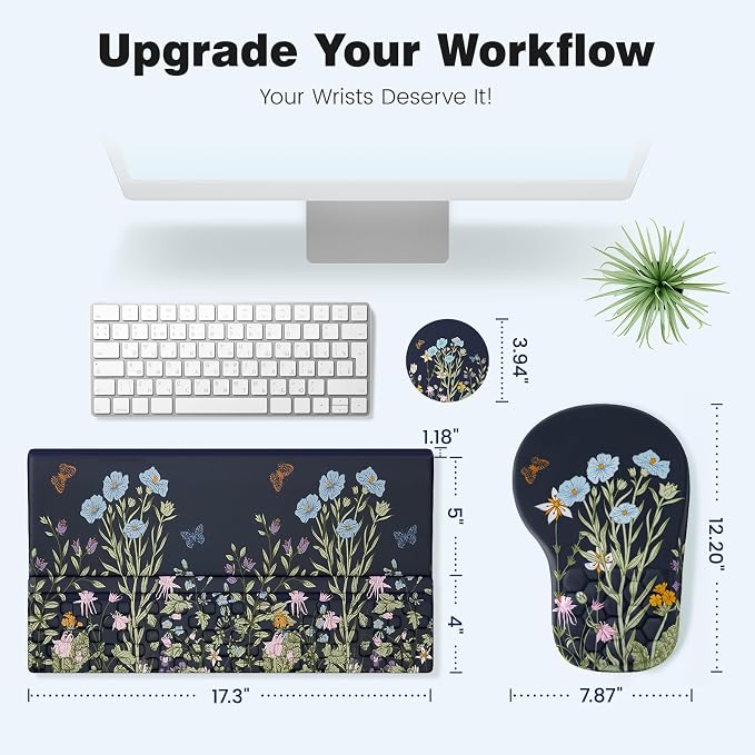 Ospelelf Ergonomic Mouse Pad and Keyboard Stand Wrist Rest Set, Memory Foam Comfort, Pain Relief for Typing, Office Desk Accessories, Moonlit Blossoms - Image 6