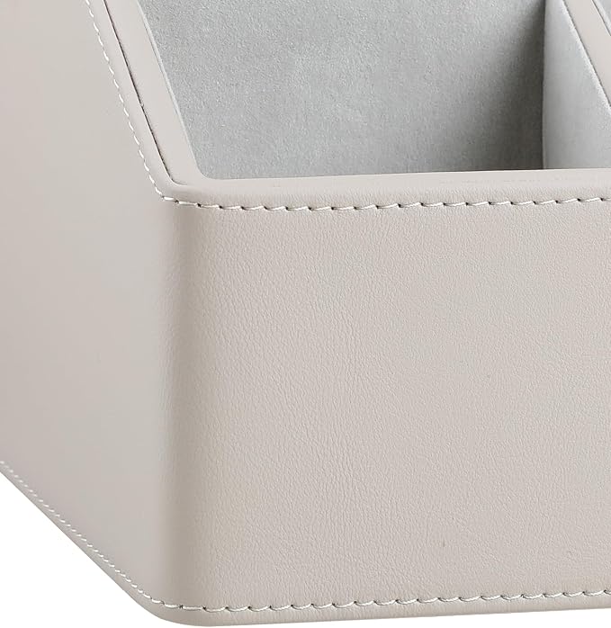 PU Leather Desk Organizer, Remote Control Holder, Dark Beige | Luxury Nightstand Organizer for Home, Office Desk Accessories, Bedside Table Caddy with 5 Compartments, Velvet Lining - Image 7