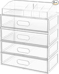 Clear Stackable Makeup Organizer with Drawer, 12''W Acrylic Storage Drawers | Cosmetic Display Case for Vanity Bathroom Countertop Drawers, Beauty Holder for Lipstick Brush Skincare Perfume by Aurblozen