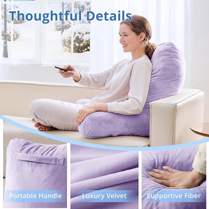 Sasttie Reading Pillow for Bed, Back Pillow for Sitting Up, Lavender | 25" Backrest Support Cushion for Couch, Sofa, and Floor, Dorm Essentials, OEKO-TEX, Adjustable Down Alternative Fill - Image 4