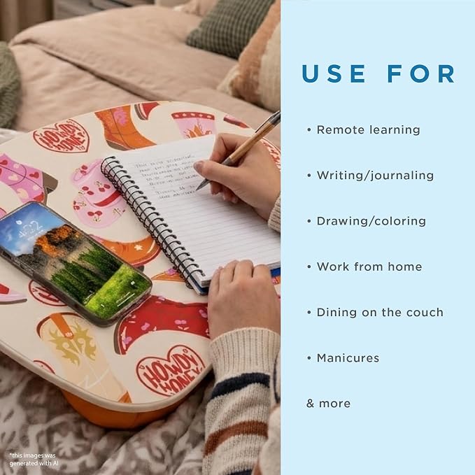 LAPGEAR MyStyle Lap Desk – Boots, Fits 15.6" Laptops | Dual-Bolster Microbead Cushion, Built-In Carry Handle, Ergonomic Curved Front Edge - Image 4