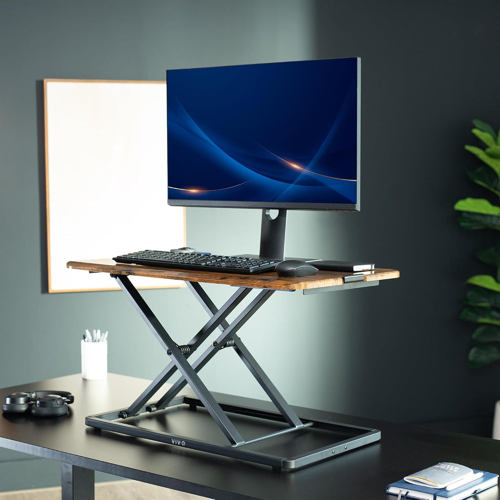 VIVO Manual Height Adjustable Standing Desk Converter, 29" Vintage Brown - Image 2