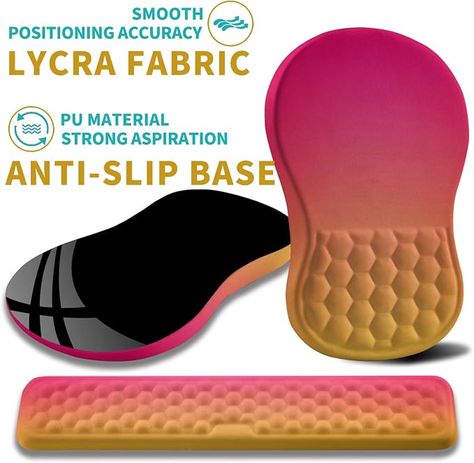 Hokafenle 2 in 1 Ergonomic Mouse Pad Wrist Support & Wrist Rest for Computer Keyboard Set, with Relieve Carpal Tunnel Pain Massage Bulge and Full Memory Gel Design (2In1 Set, Sunset Glow) - Image 6
