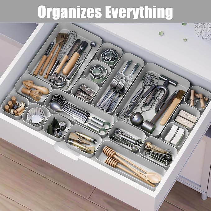 Drawer Organizers Bins 10 PCS for Bathroom Makeup Desk Office | with Non-slip Pads, 3 Sizes, Plastic Tray, Vanity Organizer, Kitchen Utensils Organizer - Image 5