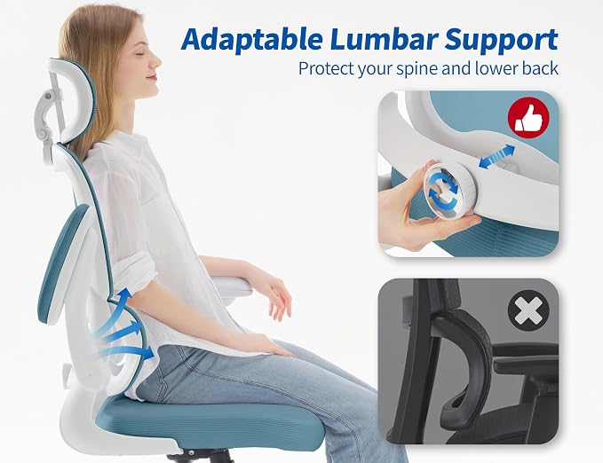 TRALT Ergonomic Office Chair Desk Chair with Adjustable Lumbar Support | Home Office Desk Chairs with Flip-up Armrests & 3D Headrest - Mesh Gaming Chairs for Adults, 330lbs, PU Leather (Blue, 1) - Image 5