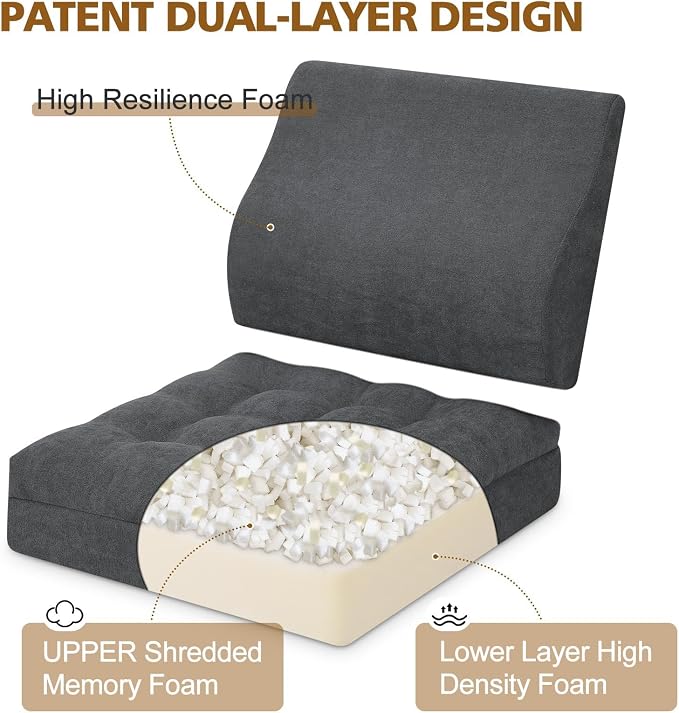 Recliner Cushion for Elderly with Lumbar Support Pillow - 20x20x5 Inch Extra Thick Recliner Seat Cushion for Seniors Relief Back Pain and Tailbone Pain from Long Sitting Non-Slip Bottom - Image 2