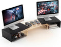 Dual Monitor Riser, Acrylic Monitor Riser, Adjustable Angle & Length Computer Monitor Stand, Wide Desk Shelf for Top of Desk for Home Office_Black Maple Look Small by Bingyouth