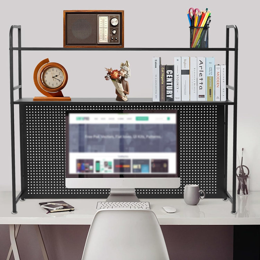 Office Clamp On Desk Shelf with Pegboard (Black, 45.3, Inches) - Image 5