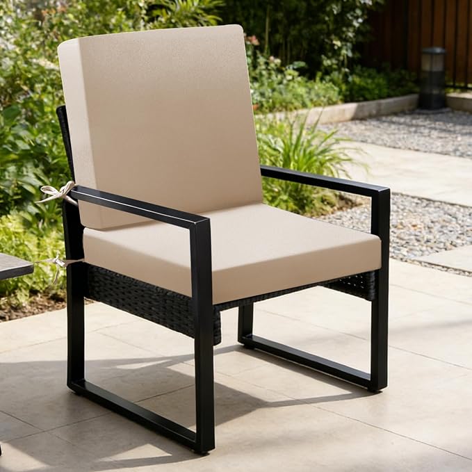 Outdoor Chair Cushions Set of 2, 19x19x3 Inch Waterproof & Fade Resistant Patio Furniture Seat Cushions with Ties, Square Outdoor Dining Chair Cushions for Lawn, Garden, Deck & Yard, Beige - Image 9