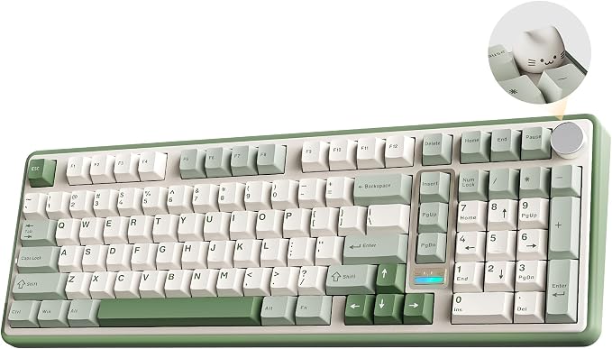 YUNZII B98 PRO 96% Wireless Mechanical Keyboard(Matcha Green, Candy Switch) | QMK/VIA, with Numpad, Dual-Style Knob Design, Creamy Pre-Lubed Switches, Hot Swap, Gasket Mount, RGB for Gaming/Win/Mac by YUNZIIMECHANICALKEYBOARD