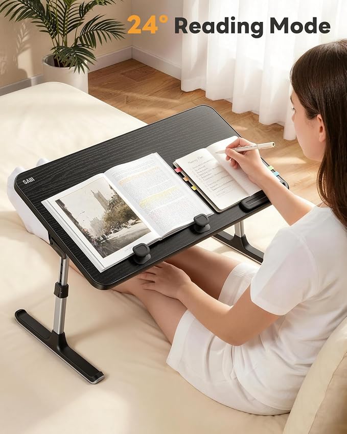 Laptop Desk for Bed, SAIJI Lap Desks Bed Trays for Eating Writing | 5 Heights, 4 Angles, Stable Folding Table for Bed Sofa Desk, Suitable for Laptops up to 17 Inches (60 x 33 cm Black) - Image 7
