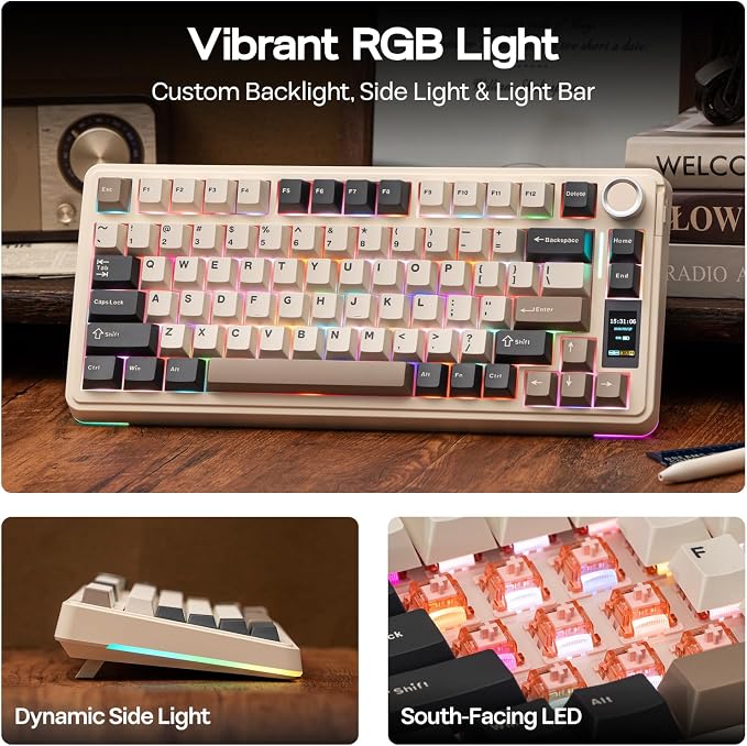 EPOMAKER X Aula EA75 MAX Wireless Gaming Keyboard with Screen & Knob | 5000mAh, Hot-Swap, Lubed Switches, RGB Backlit, Creamy Gasket, 75% Mechanical Keyboard (Retro White, Reaper Switch) - Image 4