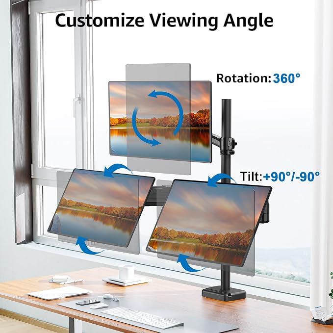 Triple Monitor Mount Fits Max 32" Computer Screen Triple Stand | Holds up to 17.6lbs Each Arm, 3 Monitor Desk Mount, Triple Arm with Tilt Swivel Rotation, VESA Mount 75/100mm - Image 3