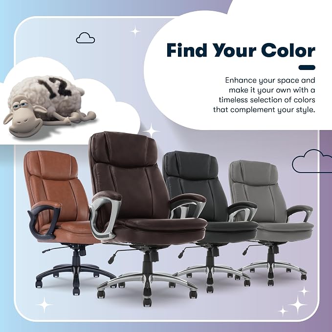 Serta Ergonomic Big and Tall Executive Office Chair Lumbar Support, Leather | Fairbanks, Gaming Chair with Headrest, 350lb Capacity, Padded Arms, Semi-Plush Seat Cushion, Adjustable Height & Tilt, Brown - Image 13