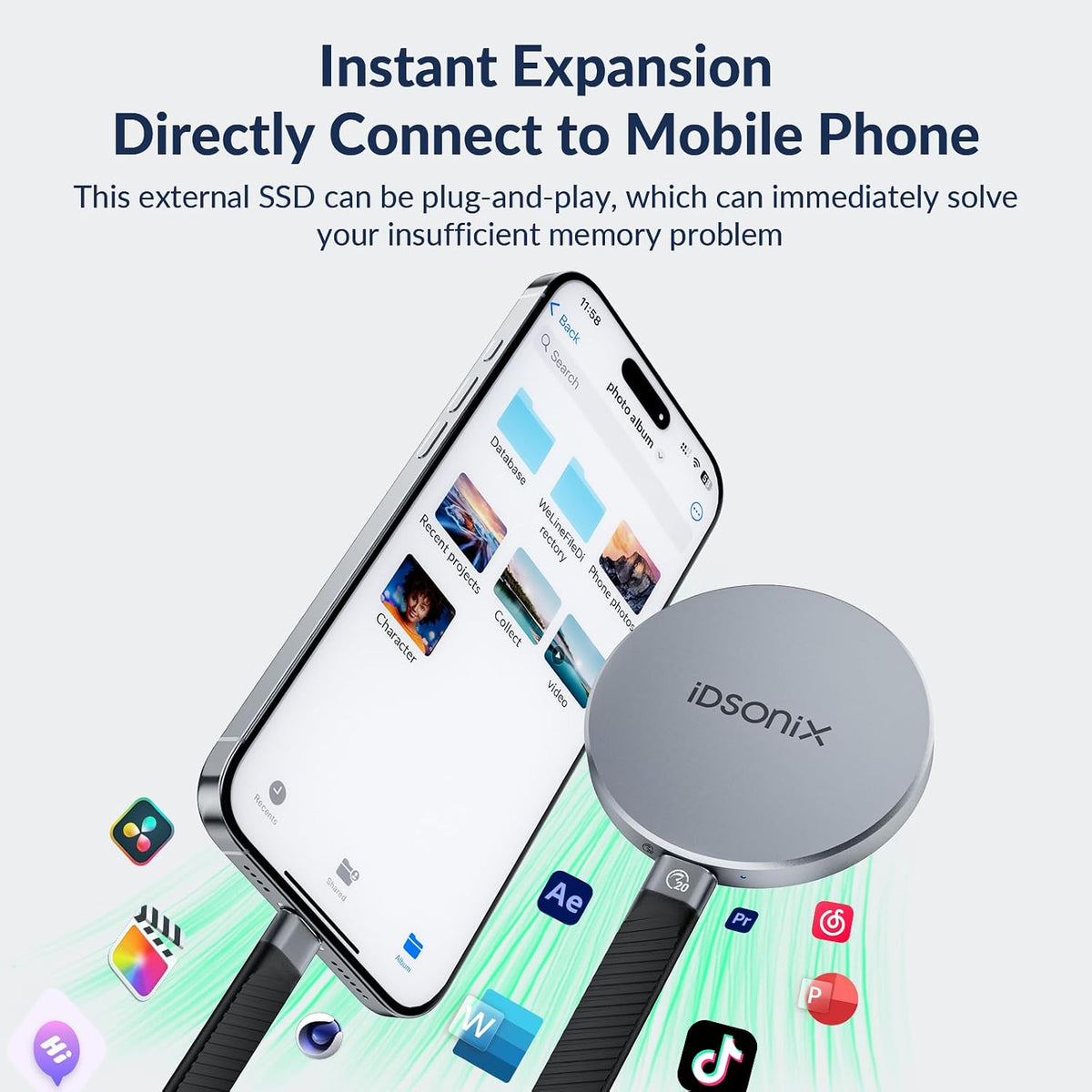 iDsonix 2TB External SSD, Magnetic Portable SSD Up to 2000MB/s - USB-C, USB 3.2 Gen 2x2 External Solid State Drive Compatible with Tablet, Laptop, Camera, Smartphone - iQ20 - Image 4