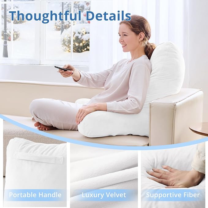 Sasttie Reading Pillow for Bed, Back Pillow for Sitting Up, White | 25" Backrest Support Cushion for Couch, Sofa, and Floor, Dorm Essentials, OEKO-TEX, Adjustable Down Alternative Fill - Image 4