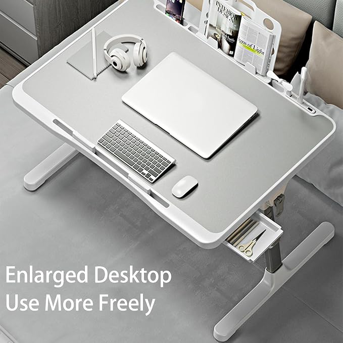 Laptop Desk for Bed, Adjustable Beds Table | USB Charge Port, Foldable Lap top Table with Storage Drawer, Portable Laptops Bed Desk Tray for Eating Working - Image 6