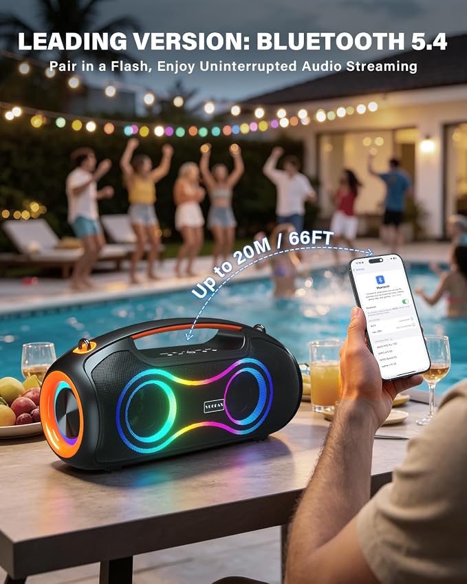 Portable Bluetooth Speaker Wireless, 180W Max Loud Waterproof Speakers, Bass Boost Boom Box for Party and Outdoor, w/2*Subwoofer, 2*Tweeter, DSP, IP65, 24H, TWS, TF, USB, AUX - Image 3