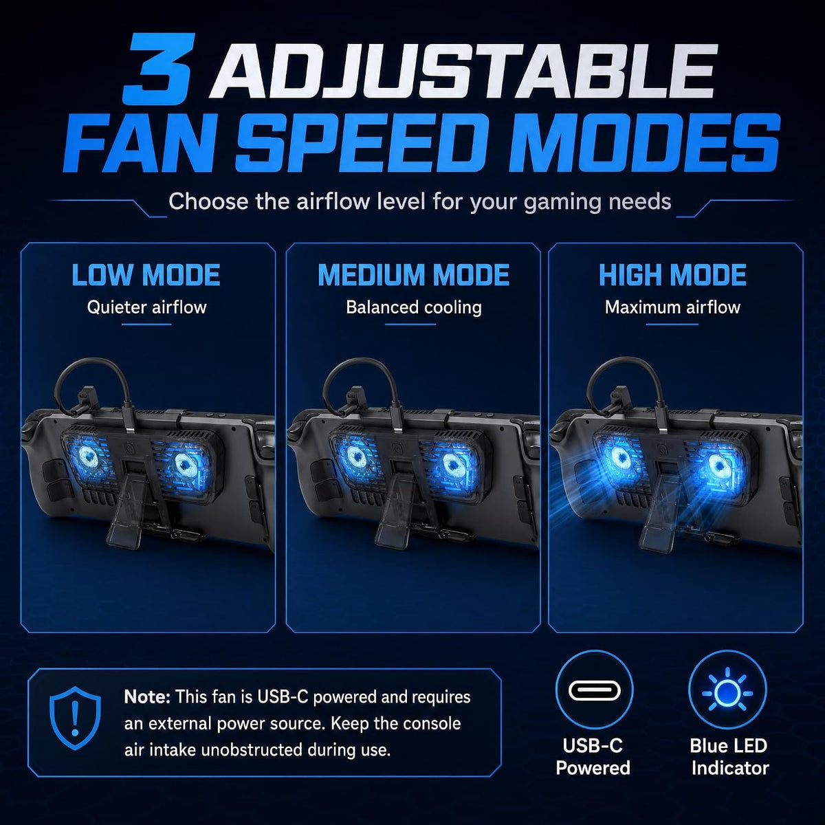 Steam Deck Cooling Fan with Stand, Dual Fan Cooler for Steam Deck, Adjustable Speed USB-Powered Cooler with Blue LED, Portable Cooling Stand for Handheld Gaming - Image 9