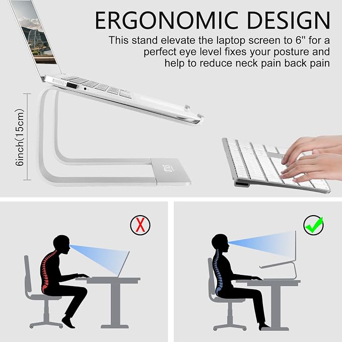 Laptop Stand for Desk, Silver, Up to 15.6" Laptop | Ergonomic Computer Stand Riser Holder for MacBook Air Pro, Dell, HP, Lenovo, Samsung, Alienware - Image 3