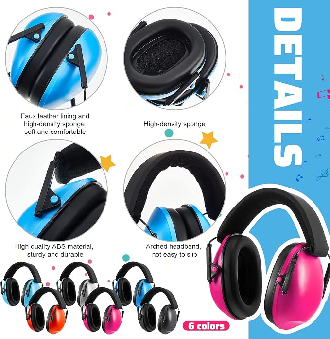 6 Pcs Noise Cancelling Headphones Kids Adult Ear Muffs Bulk, Ear Protection 27dB Noise Reduction Hearing Earmuff(Stylish Style,Assorted Colors) - Image 3