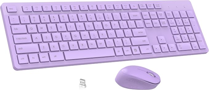 LeadsaiL Purple Wireless Keyboard and Mouse Combo, Full-Sized Ergonomic Computer Keyboard, 2.4GHz USB Cordless Keyboard Silent Mouse Set, 12 FN Shortcuts for Windows MacOS Laptop Computer by LeadsaiL
