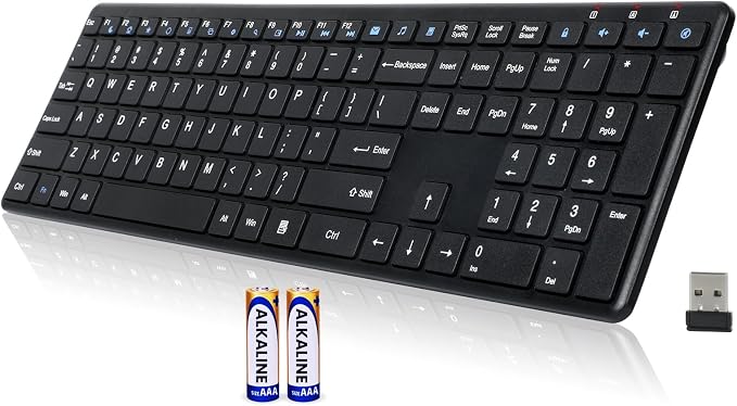 Wireless Keyboard-2.4G USB Ultra Slim Quiet Full Size Matte PC Computer Keyboard,19 Multimedia Keys,Number Pad,Plug&Play,Lag-Free Ergo,Long Battery Life for Desktop,Laptop,Smart TV,MAC,Windows,QWERTY by INFINMIND