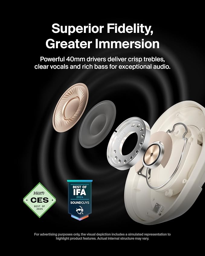 Belkin Isolate Over-Ear ANC Headphones, CloudCushion, 60H | Hybrid active noise cancelling, Bluetooth 5.4, foldable, multipoint, travel, home, office, USB-C and 3.5mm cable - Image 6