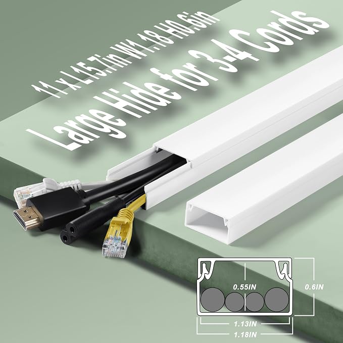 Wall Cable Hider to 3-4 Wires, LZEOY 172in Cord Hider for Wall Mount TV, White Cord Covers for Wires on Wall, Wall Cord Cover Wire Covers for Cords, Large Cable Management Kit 11xL15.7in W1.18inH0.6in - Image 2