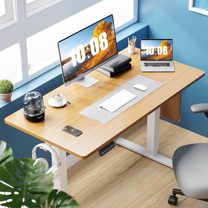 DUMOS 47 Inch Electric Standing Desk, Memory Adjustable Home Office Desk | Sit Stand Up Desk for Work Home Office,Adjustable Desk, Rising Computer Table with Splice Board,Cable Management,Hook,Oak - Image 7