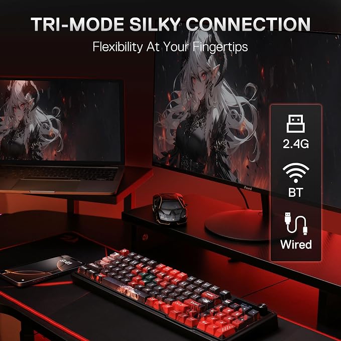 Redragon Anime Keyboard & Mouse Combo, K719 PRO KB + M612AK 8000 DPI Mice | Multi-Function Control Knob, LED Screen & Knob, 0-Delay Tri-Mode, 95 keys Creamy Cushioned Typing, 9 Button Macro Combos - Image 3