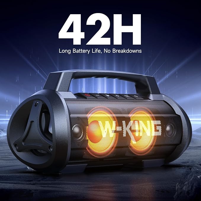 W-KING Portable Bluetooth Speaker with Wireless Microphone, 120W Peak 70W RMS Waterproof Outdoor Bluetooth Speakers, 110dB Loud Bass Up, 42H/BT5.4/DSP/RGB, Stereo Pairing for Camping/Beach Essentials - Image 6
