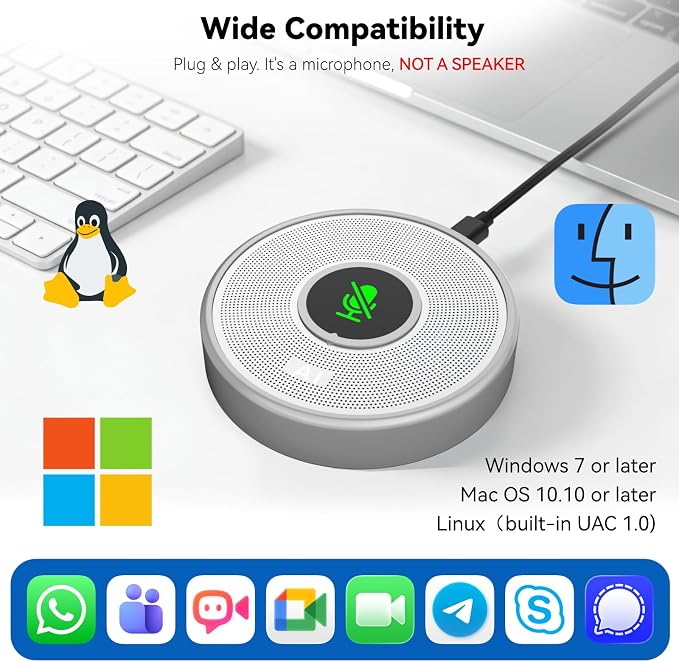ANSTEN USB Microphone No Speaker, Laptop Computer Microphone Conference Mic | Mute Button with LED, Omnidirectional Condenser PC Desktop Mic, AI Noise Reduction, Plug & Play for Online Class Video - Image 5