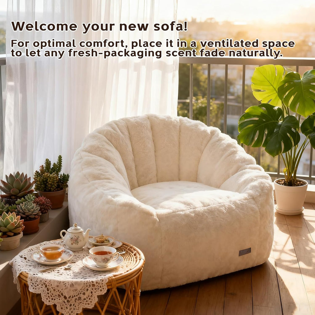 Giant Bean Bag Chair for Adults, Teens and Kids, Cozy Fluffy Corduroy Beanbag Chair with Filler, Large Floor Lounge Sofa for Living Room, Bedroom, Dorm, Gaming and Reading(L-Ivory) - Image 8