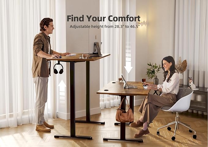 YDN 40 x 24 Inch Rustic Brown Electric Standing Desk | Adjustable Height, Sit Stand, Cable Management, Ergonomic, Home Office - Image 5