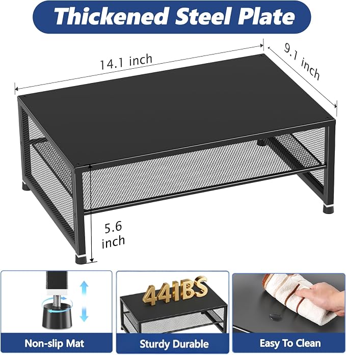 2-Tier Computer Monitor Stand Riser, Laptop Stand for Desk, Desk Organizer for Office, Home and School Supplies, Black - Image 2