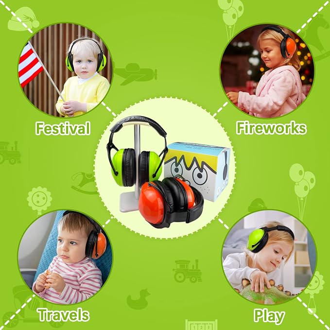ZOHAN Kids Ear Protection 2 Pack, 25dB NRR Noise Cancelling Headphones for Kids, with Pillowy Pads, for Monster Truck, School, Autism, Sensory, Fireworks, Concerts, Events (Orange+Green) - Image 7