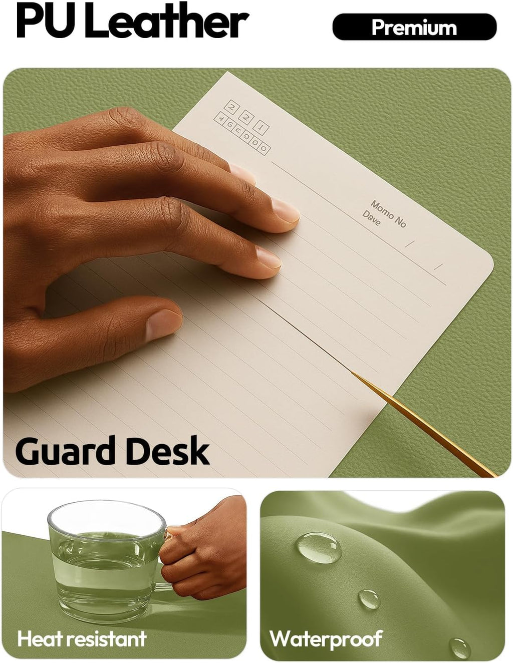 YSAGi Leather Desk Pad Protector, Office Desk Mat, Large Mouse Pad, Non-Slip PU Leather Desk Blotter, Laptop Desk Pad, Waterproof Desk Writing Pad for Office and Home (Green,55" x 17.2") - Image 5