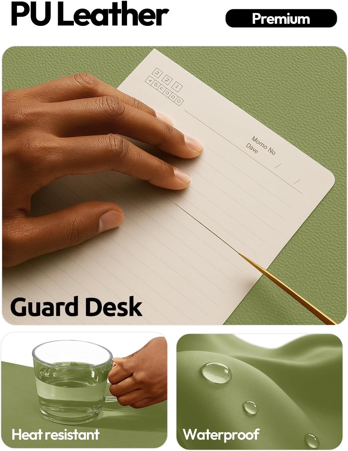 YSAGi Leather Desk Pad Protector, Office Desk Mat, Large Mouse Pad, Non-Slip PU Leather Desk Blotter, Laptop Desk Pad, Waterproof Desk Writing Pad for Office and Home (Green,55" x 17.2") - Image 5
