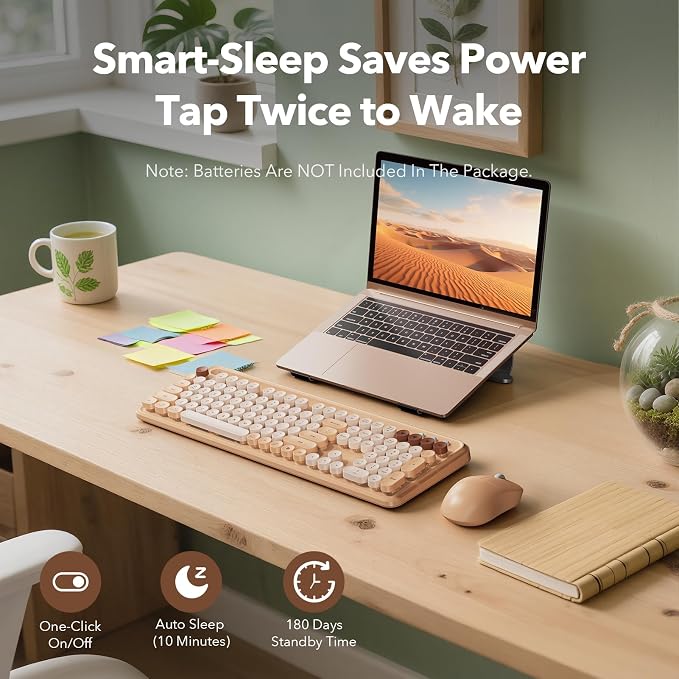Trueque Wireless Keyboard and Mouse Combo, Milk Tea Beige Typewriter Style - Image 5