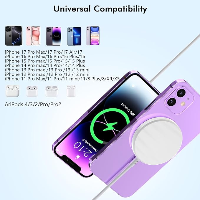 Magnetic iPhone Wireless Charger,6FT Fast Charging Apple Mag Safe Charger | Wireless Charging Pad for iPhone Air/17 Pro Max/16 Pro/16 Plus/15 Pro/14/13/12/11/AirPods 3/Pro 3/2 Phone Mag safe Charge Pad - Image 6